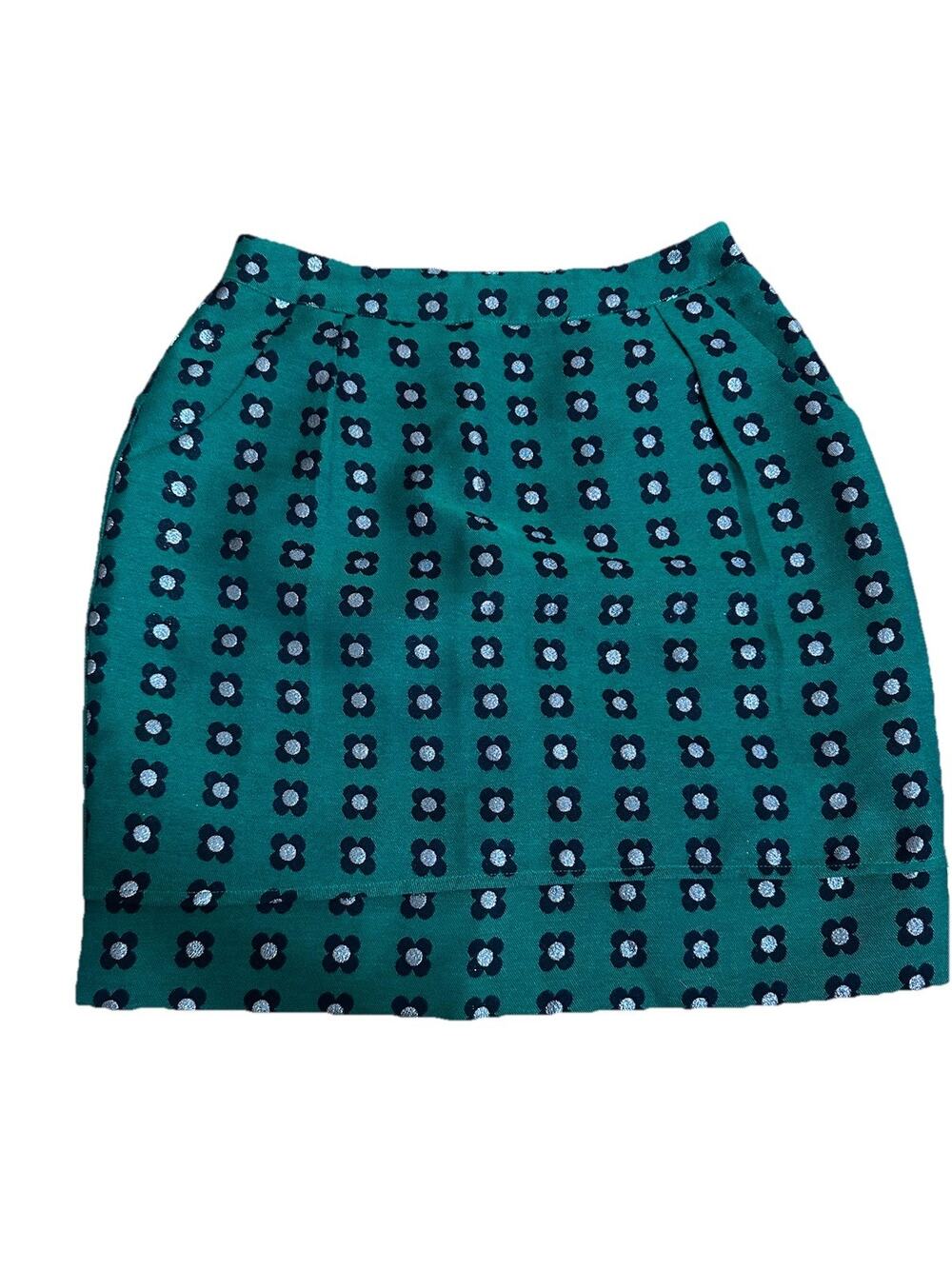 ANTHROPOLOGIE HD in Paris Garden Glimmer Christmas Green Skirt 0